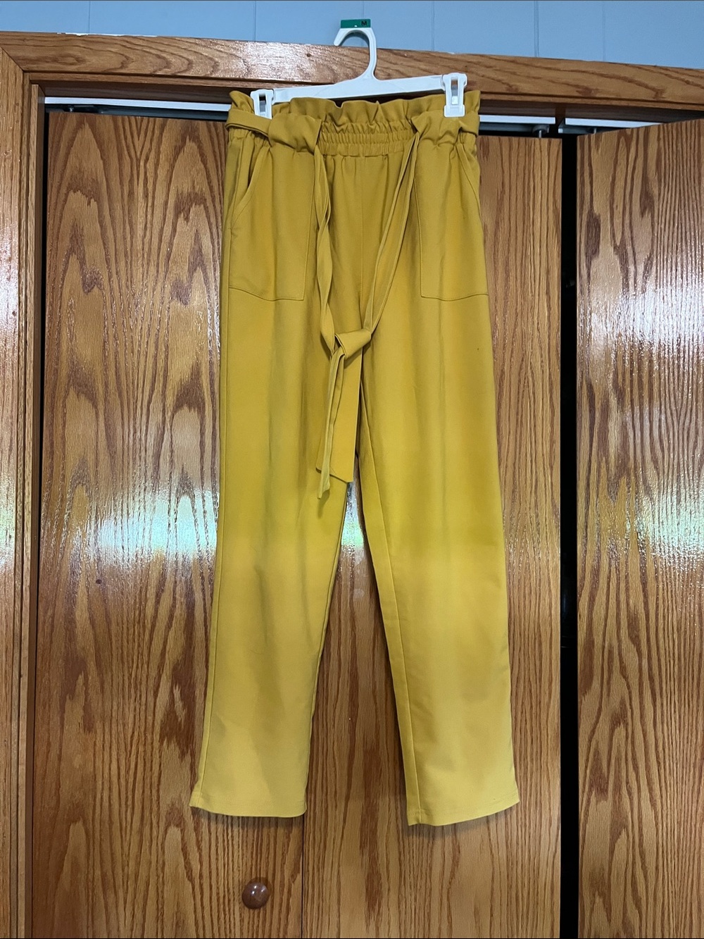Grace Karin Mustard Yellow Paperbag Waist Pants Medium